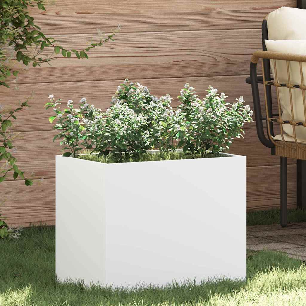 Vidaxl pot de fleur de jardin blanc 50 x 32 x 40 cm acier laminé à froid
