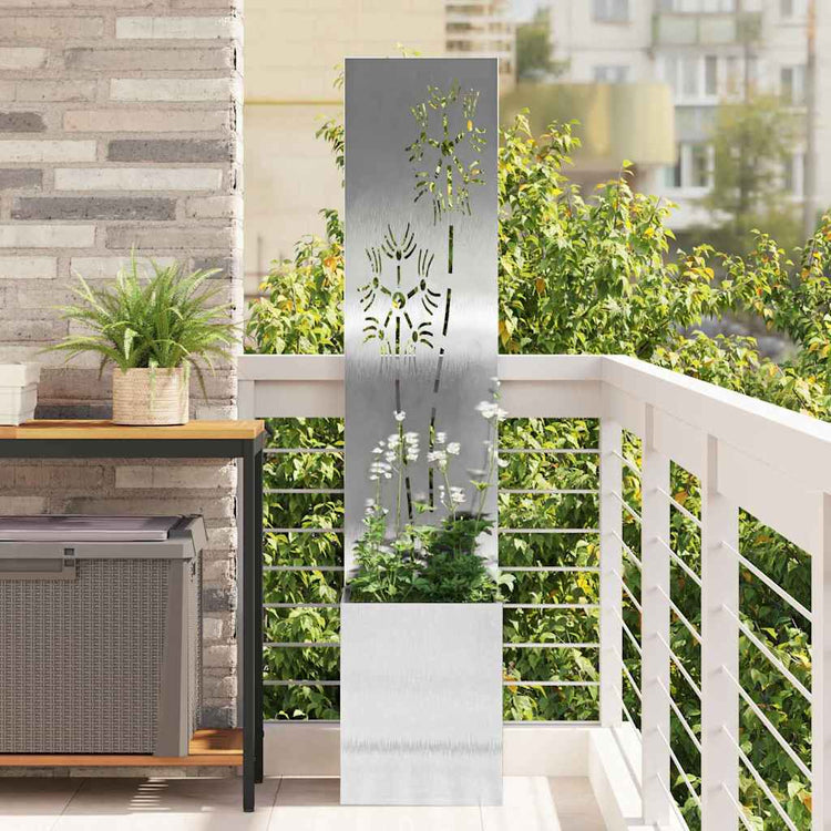 VidaXL brise-vue de jardin fleurs argent 32 x 140 cm acier inoxydable