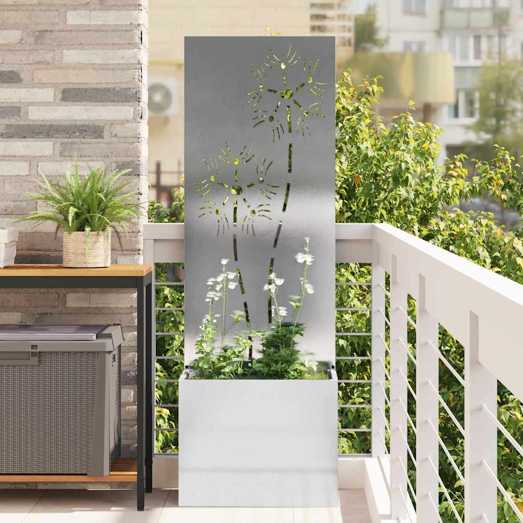 Vidaxxl brise-vue de jardin fleurs argent 50 x 140 cm acier inoxydable