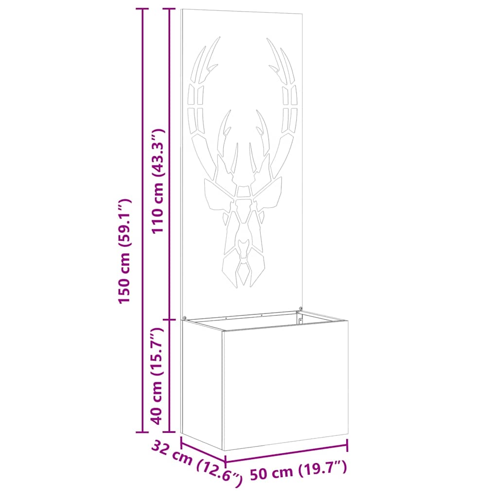 Vidaxl brise-vue de jardin rouillé 50 x 32 x 150 cm acier corten