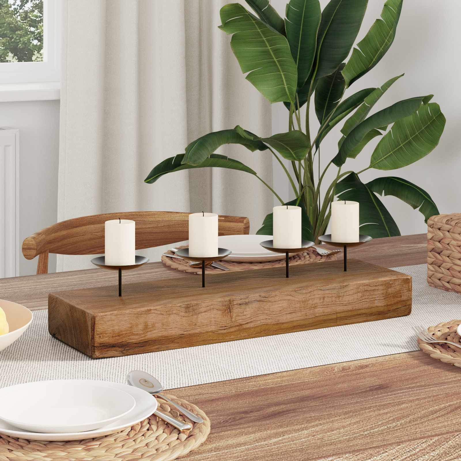 Vidaxx bougeoir naturel 50 x 15 x 10 cm bois de teck massif