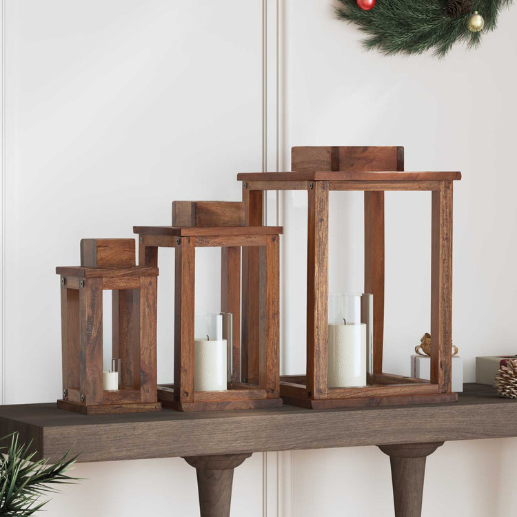 Vidaxl lanterne 3 pcs bois d'acajou naturel