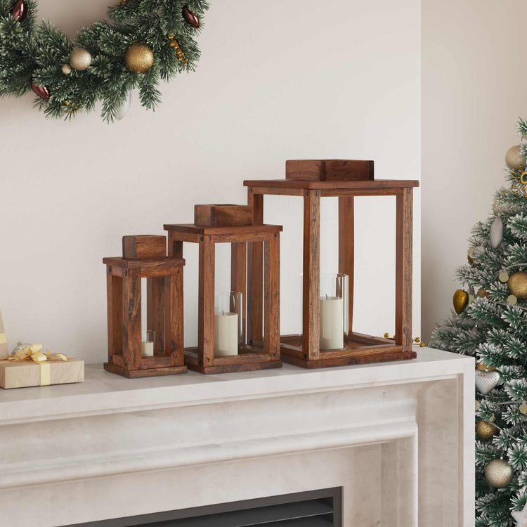 Vidaxl lanterne 3 pcs bois d'acajou naturel