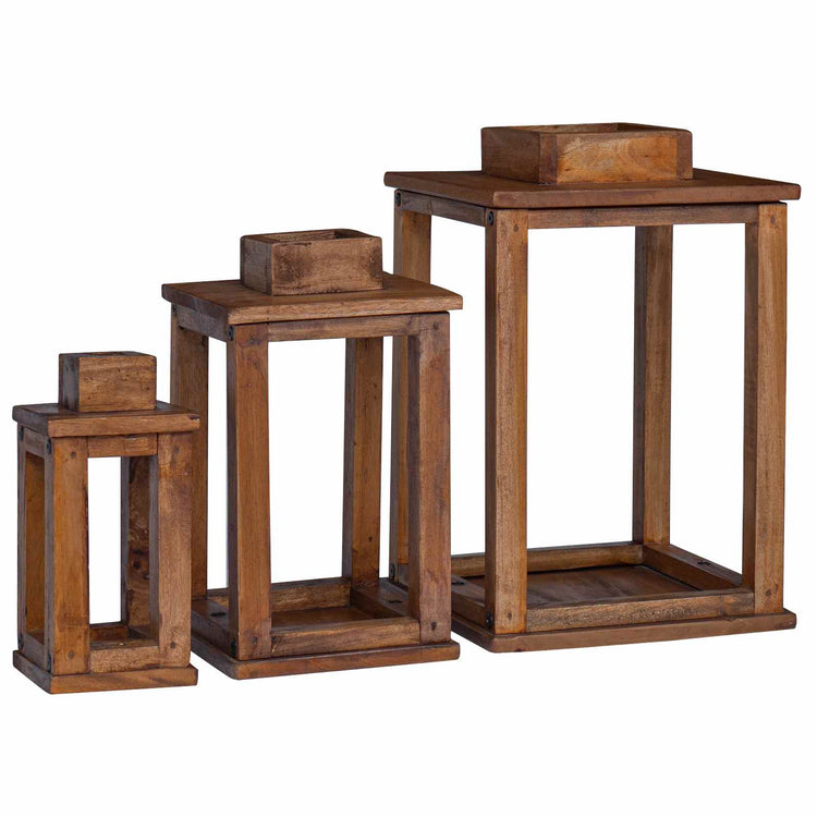 Vidaxl lanterne 3 pcs bois d'acajou naturel