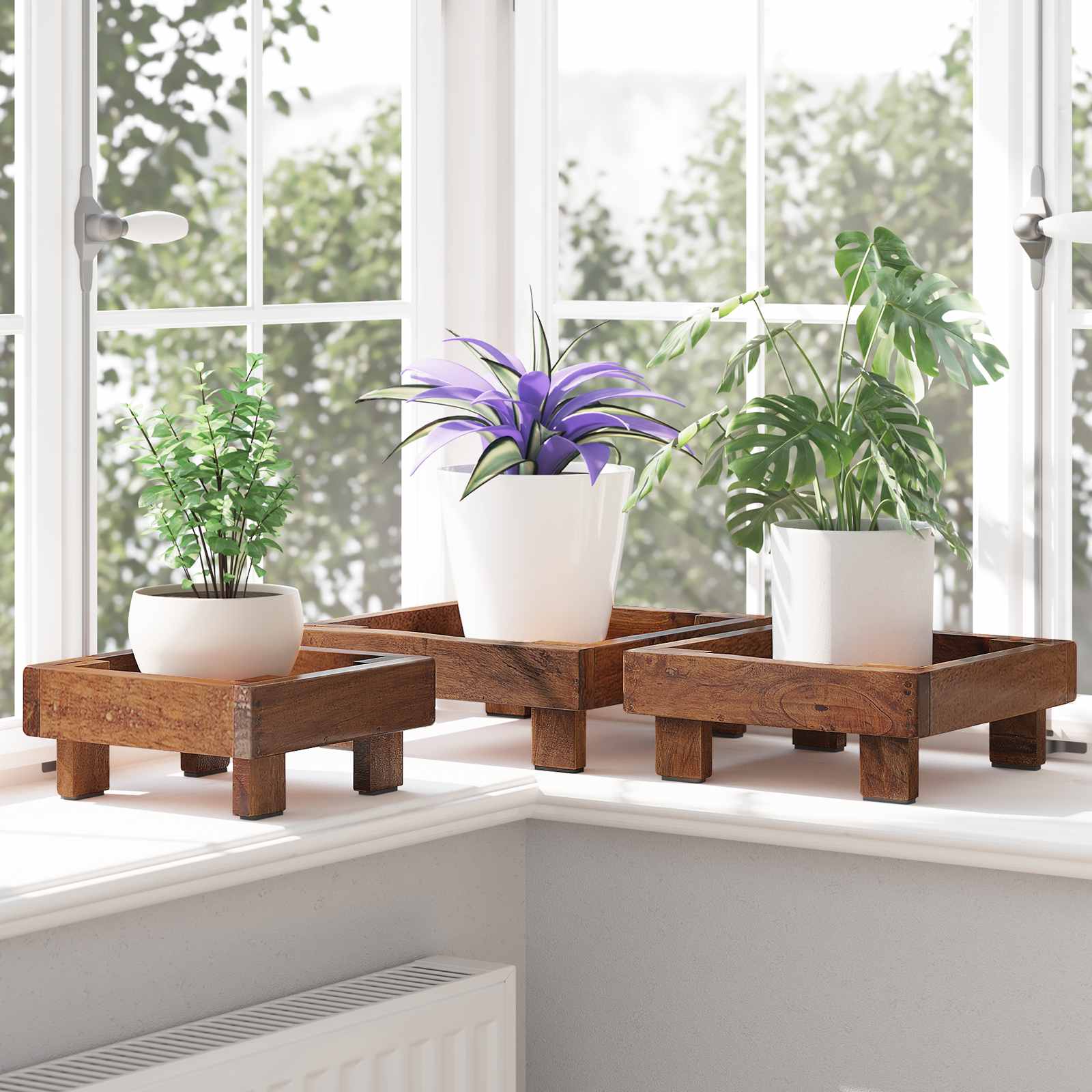 VidaXL support pour plantes 3 pcs bois d'acajou marron