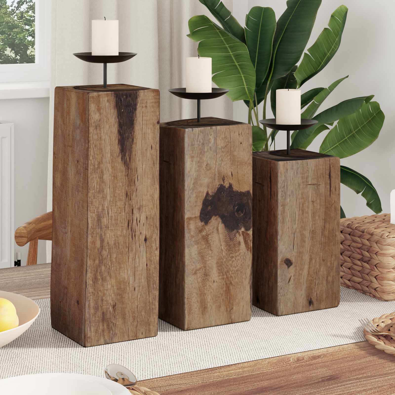 VidaXL bougeoir 3 pcs bois massif recyclé naturel