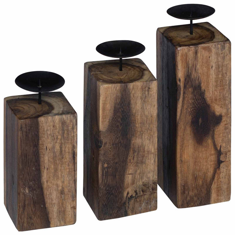 VidaXL bougeoir 3 pcs bois massif recyclé naturel