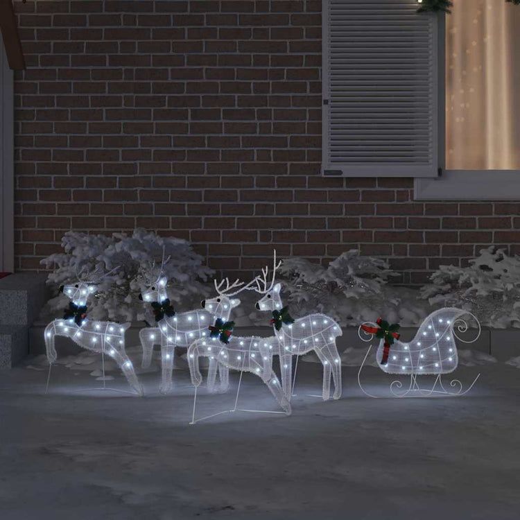 Vidaxxl renne led 5 pcs tissu blanc