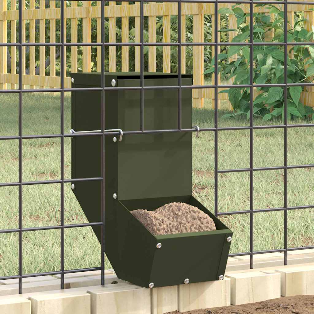 Vidaxl nourriture pour lapin vert olive 12,5 x 26 x 28,5 cm acier laminé à froid