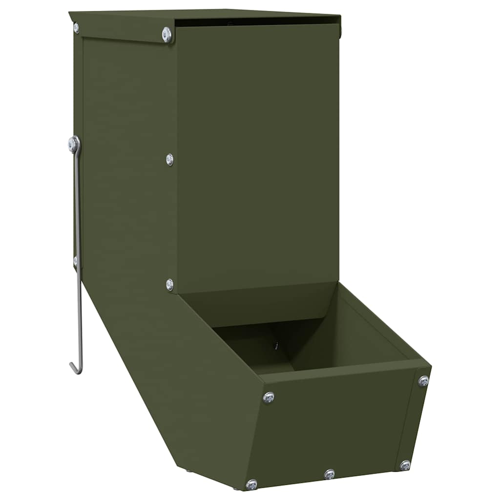 Vidaxl nourriture pour lapin vert olive 12,5 x 26 x 28,5 cm acier laminé à froid