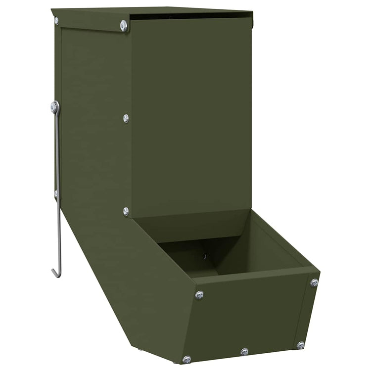 Vidaxl nourriture pour lapin vert olive 12,5 x 26 x 28,5 cm acier laminé à froid