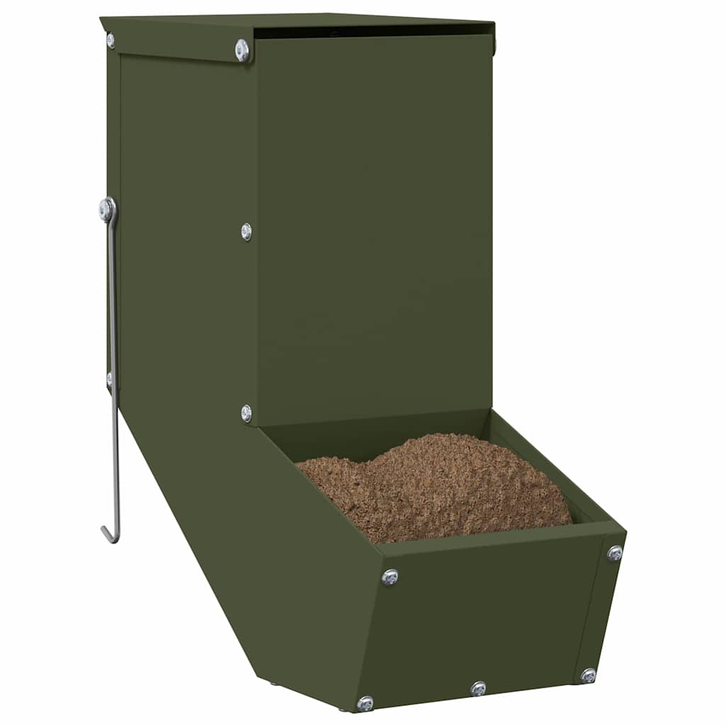 Vidaxl nourriture pour lapin vert olive 12,5 x 26 x 28,5 cm acier laminé à froid