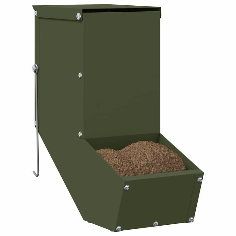 Vidaxl nourriture pour lapin vert olive 12,5 x 26 x 28,5 cm acier laminé à froid