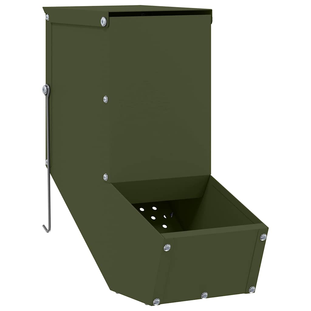 Vidaxl nourriture pour lapin vert olive 12,5 x 26 x 28,5 cm acier laminé à froid