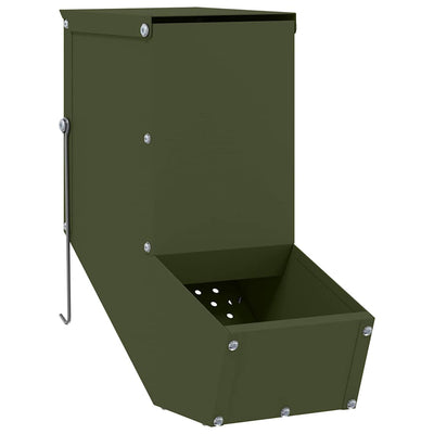 Vidaxl nourriture pour lapin vert olive 12,5 x 26 x 28,5 cm acier laminé à froid