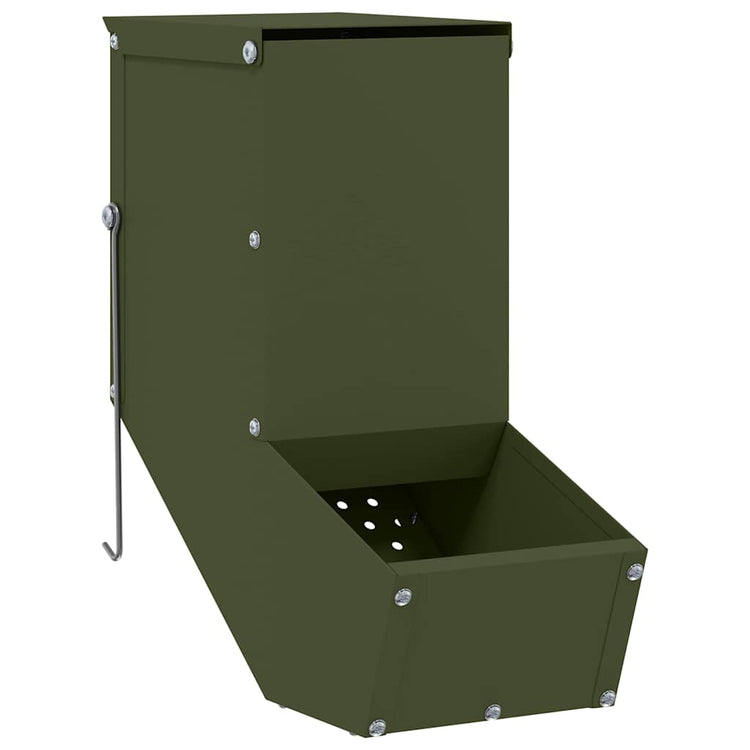 Vidaxl nourriture pour lapin vert olive 12,5 x 26 x 28,5 cm acier laminé à froid