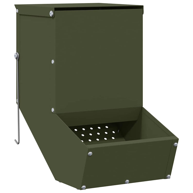 Vidaxl nourriture pour lapin vert olive 17,5 x 26 x 28,5 cm acier laminé à froid