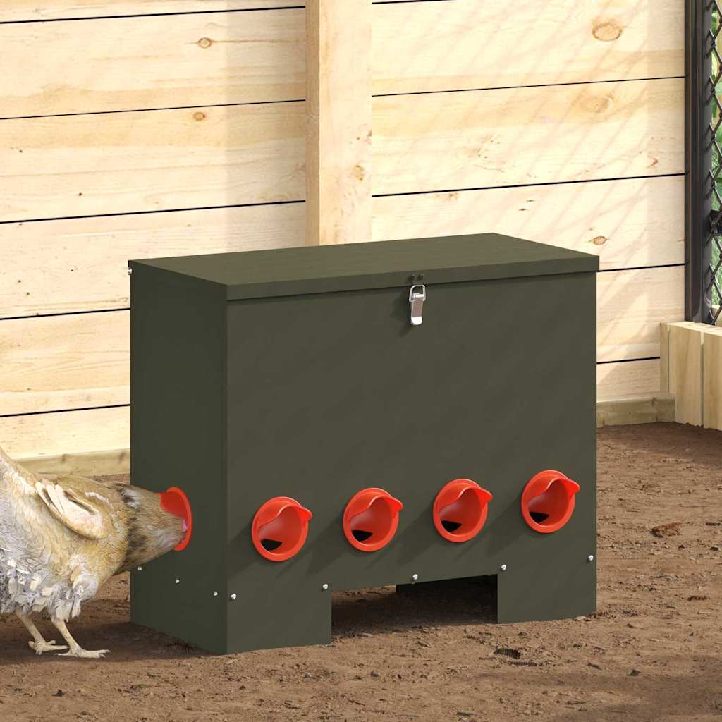 Vidaxx mangeoire à poulets vert olive 60,5 x 29 x 51 cm acier laminé à froid