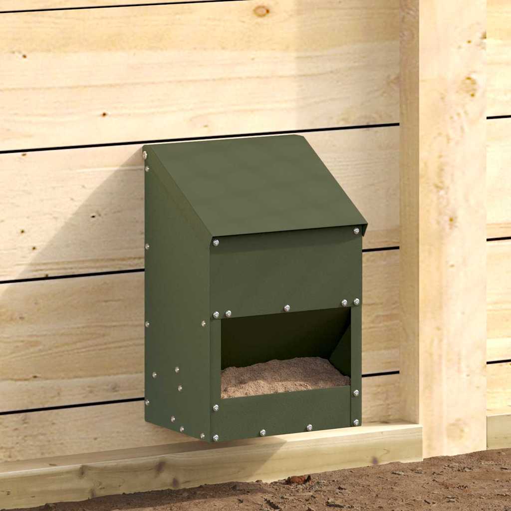 Vidaxx mangeoire à poulets vert olive 21 x 16 x 33 cm acier laminé à froid