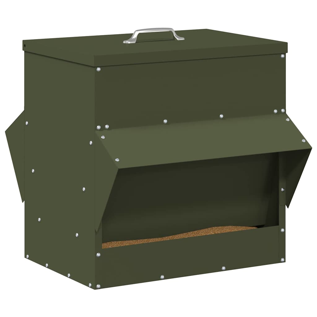 Vidaxx mangeoire à poulets vert olive 40,5 x 45 x 41 cm acier laminé à froid