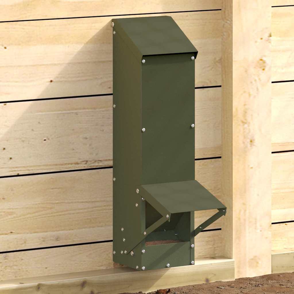 Vidaxx mangeoire à poulets vert olive 13 x 12 x 51 cm acier laminé à froid