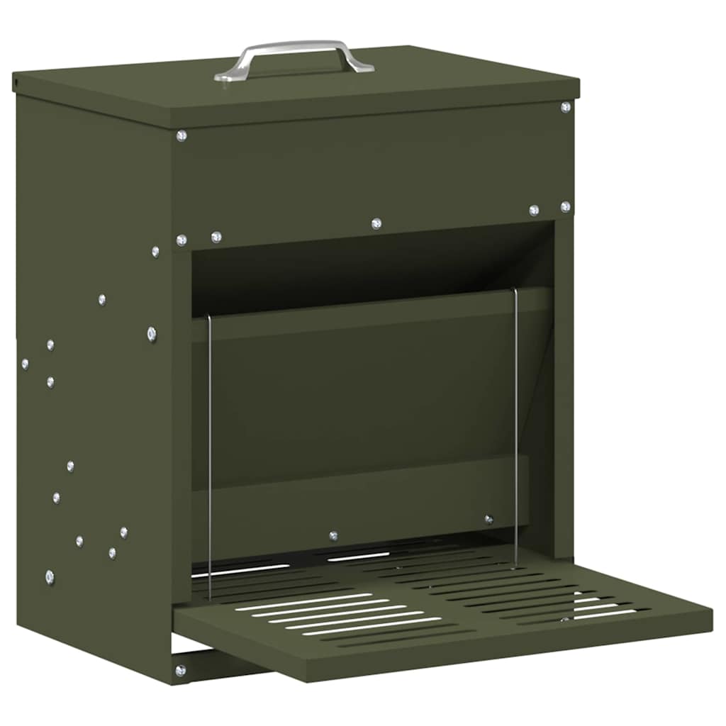 VidaXL alimentation à pédale pour poulet vert olive 33 x 42 x 40 cm