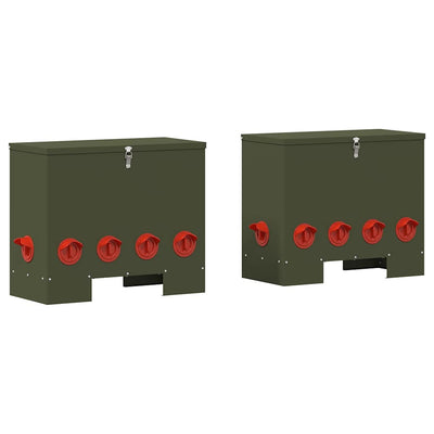 VidaXL mangeoire à poulets 2 pcs vert olive 60,5 x 29 x 51 cm