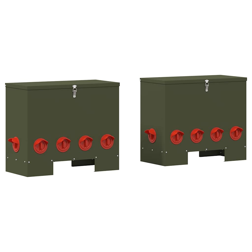 VidaXL mangeoire à poulets 2 pcs vert olive 60,5 x 29 x 51 cm