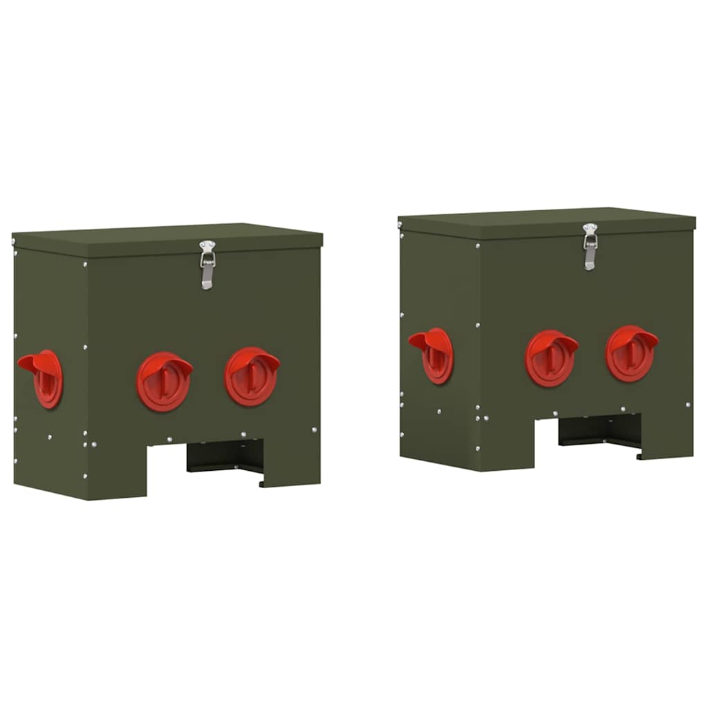 Vidaxxl mangeoire à poulets 2 pcs vert olive 40,5 x 25 x 38 cm