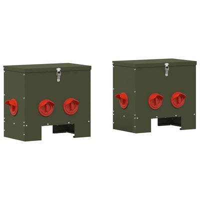 Vidaxxl mangeoire à poulets 2 pcs vert olive 40,5 x 25 x 38 cm