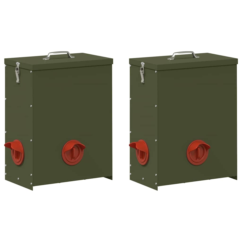 VidaXL mangeoire à poulets 2 pcs vert olive 32,5 x 20,5 x 43 cm