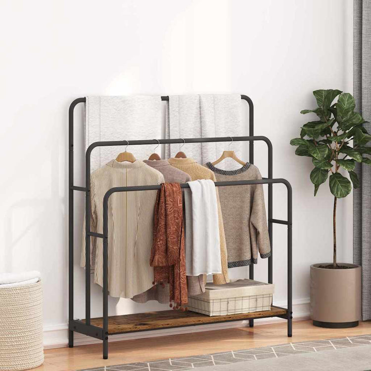 Vidaxx portant à vêtements avec étagère vieux bois 90 x 30 x 100,5 cm bois d'ingénierie