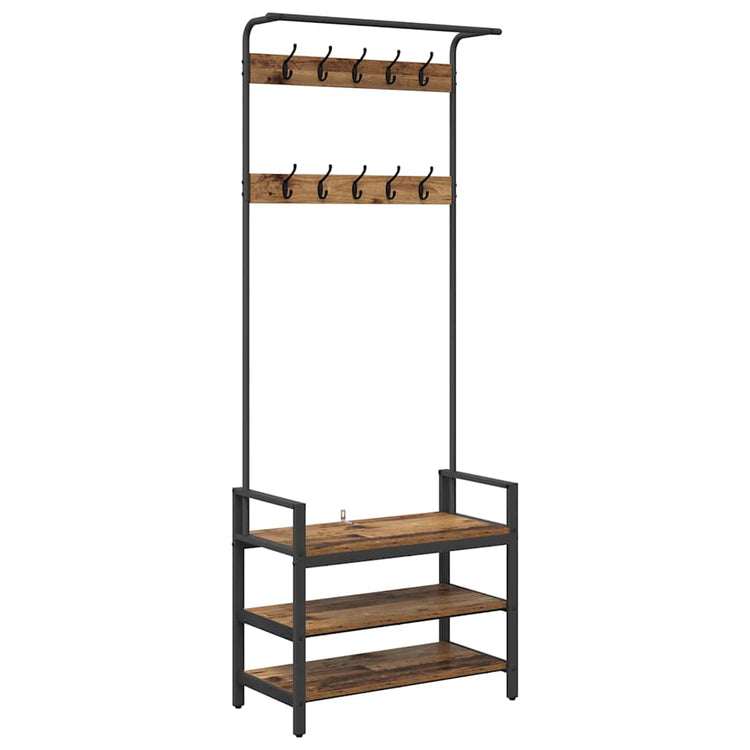 Vidaxxl porte-manteau avec étagère vieux bois 75 x 34 x 184 cm bois traité