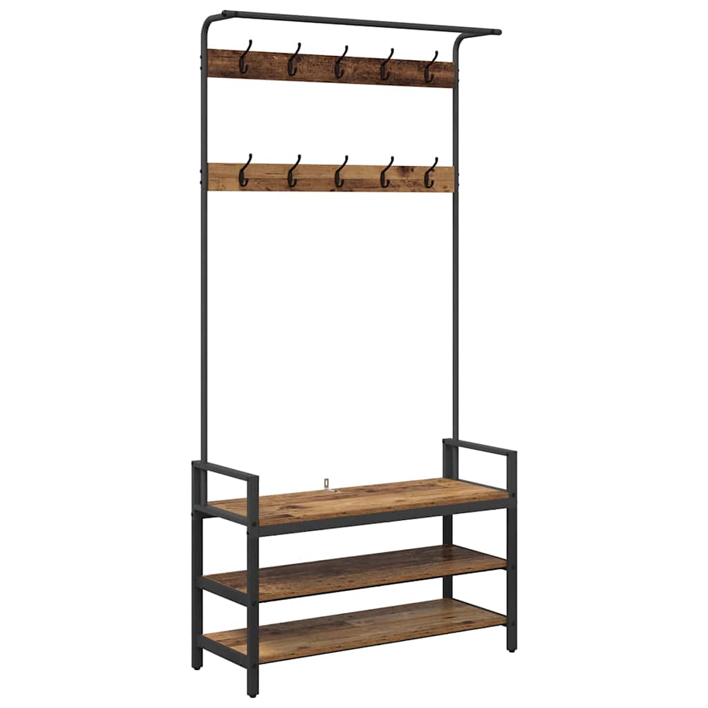 Vidaxxl porte-manteau avec étagère vieux bois 95 x 34 x 184 cm bois traité