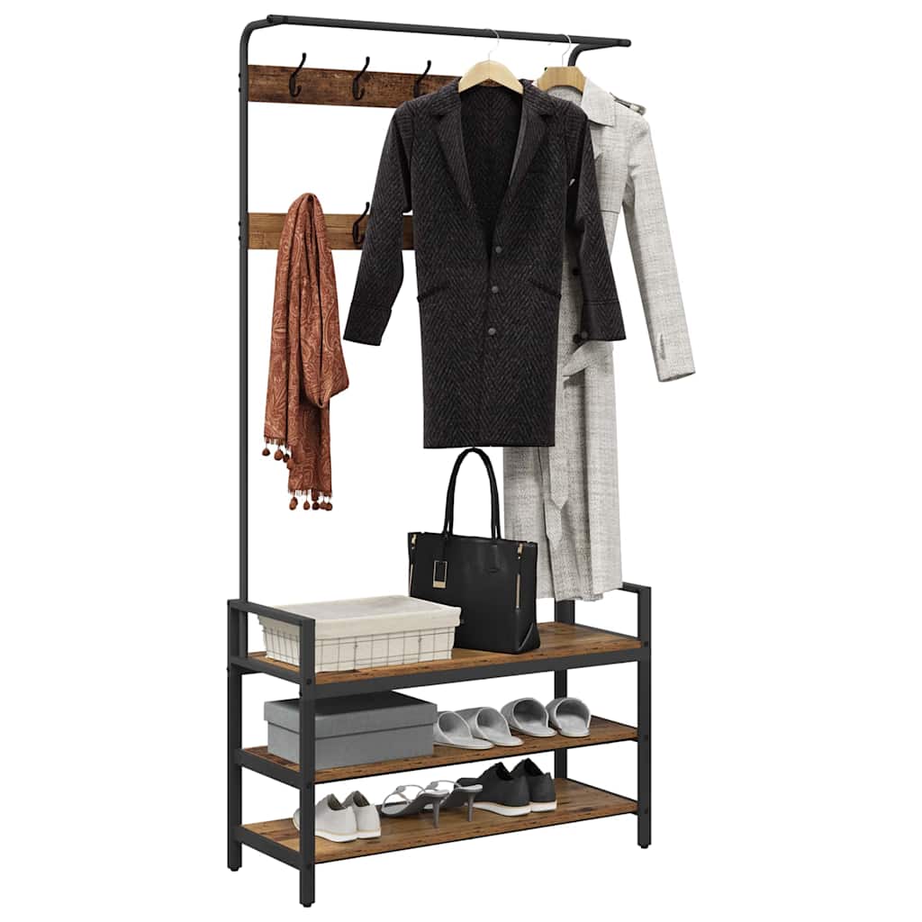 Vidaxxl porte-manteau avec étagère vieux bois 95 x 34 x 184 cm bois traité