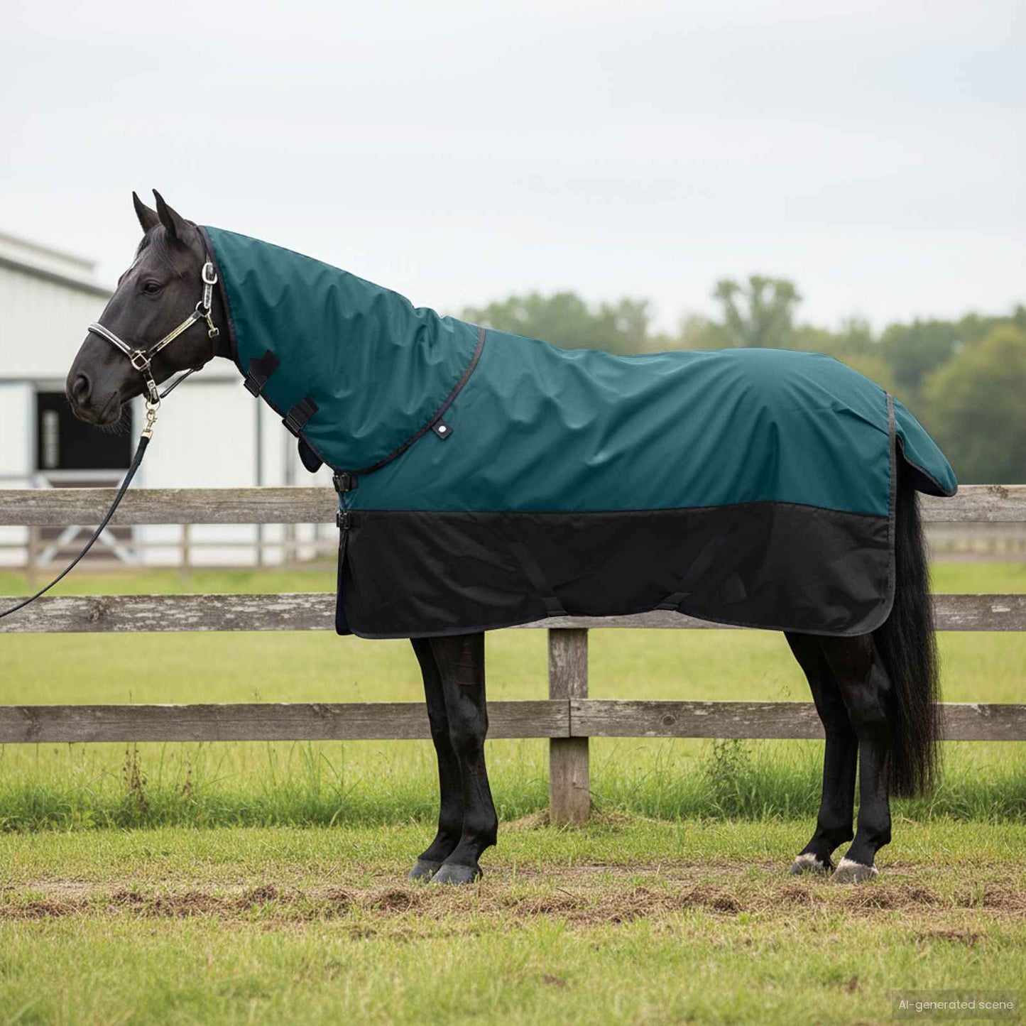 Vidaxx couverture pour cheval vert foncé et noir 165 cm polyester