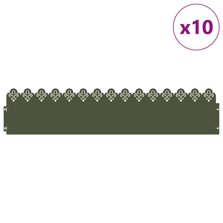 Vidaxl bordures de pelouse 10 pcs vert olive 103 x 0,05 x 22 cm acier