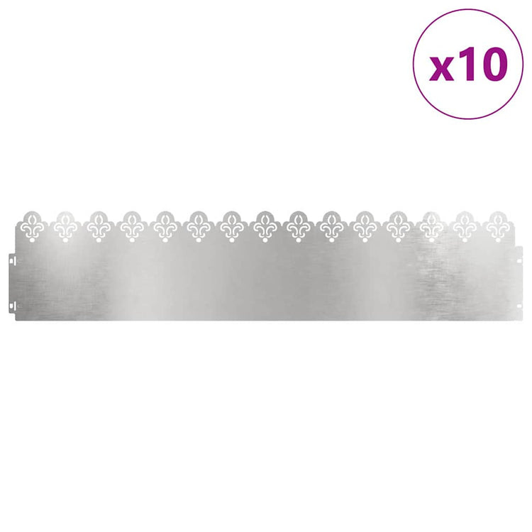 Vidaxl bordures de pelouse 10 pcs argent 103 x 0,05 x 22 cm acier inoxydable