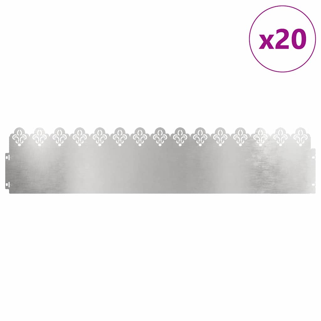 Vidaxl bordures de pelouse 20 pcs argent 103 x 0,05 x 22 cm acier inoxydable