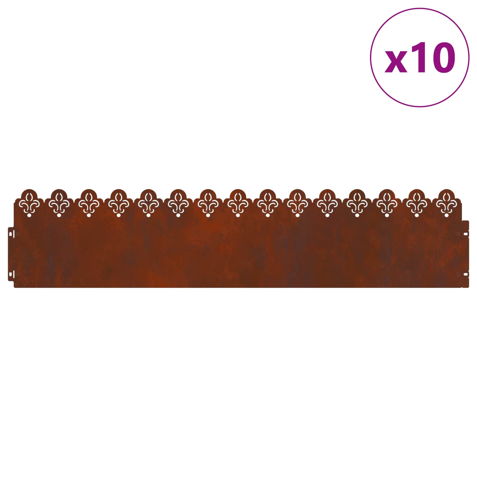 Vidaxl bordures de pelouse 10 pcs rouillé 103 x 0,05 x 22 cm acier corten