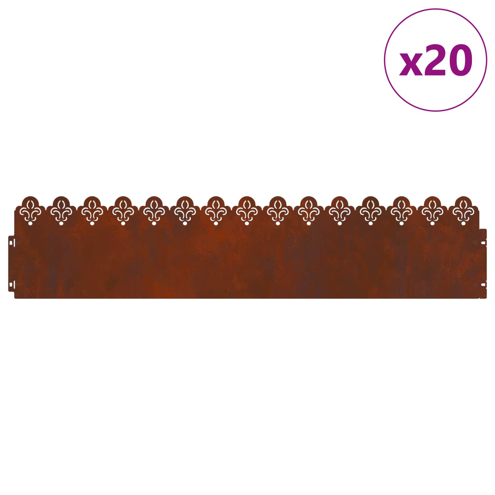 Vidaxl bordures de pelouse 20 pcs rouillé 103 x 0,05 x 22 cm acier corten