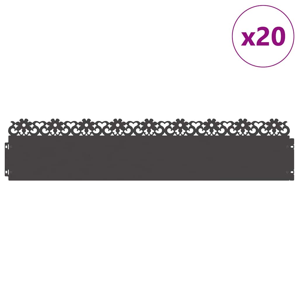 Vidaxl bordures de pelouse 20 pcs noir 103 x 0,05 x 22 cm acier