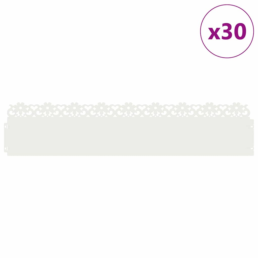 Vidaxl bordures de pelouse 30 pcs blanc 103 x 0,05 x 22 cm acier