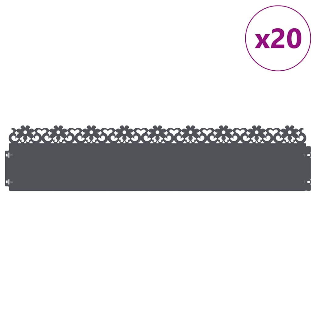 Vidaxl bordures de pelouse 20 pcs anthracite 103 x 0,05 x 22 cm acier