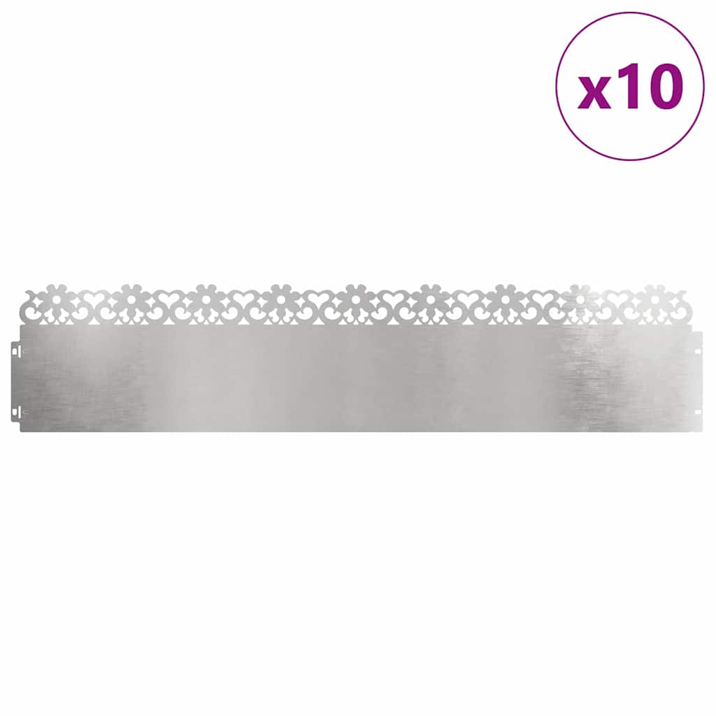 Vidaxl bordures de pelouse 10 pcs argent 103 x 0,05 x 22 cm acier inoxydable