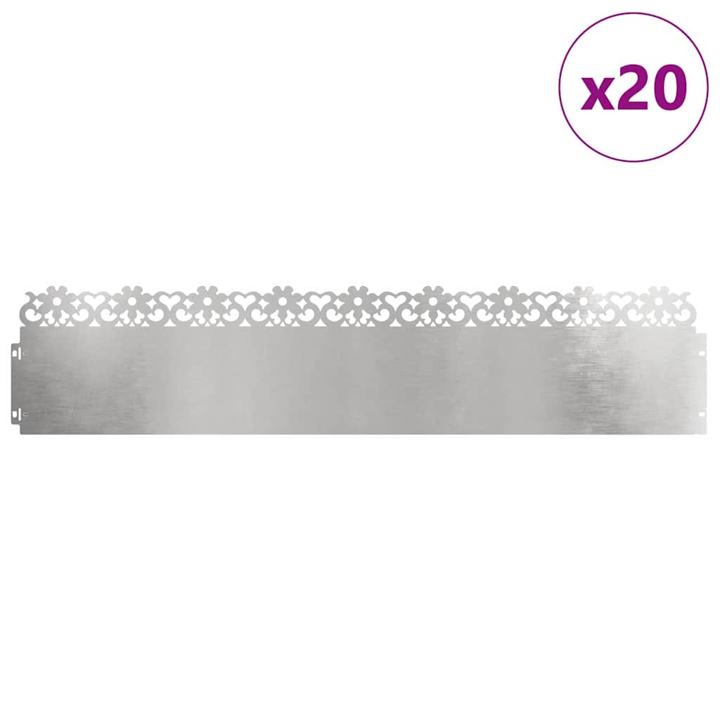 Vidaxl bordures de pelouse 20 pcs argent 103 x 0,05 x 22 cm acier inoxydable