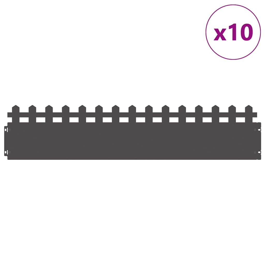 Vidaxl bordures de pelouse 10 pcs noir 103 x 0,05 x 22 cm acier
