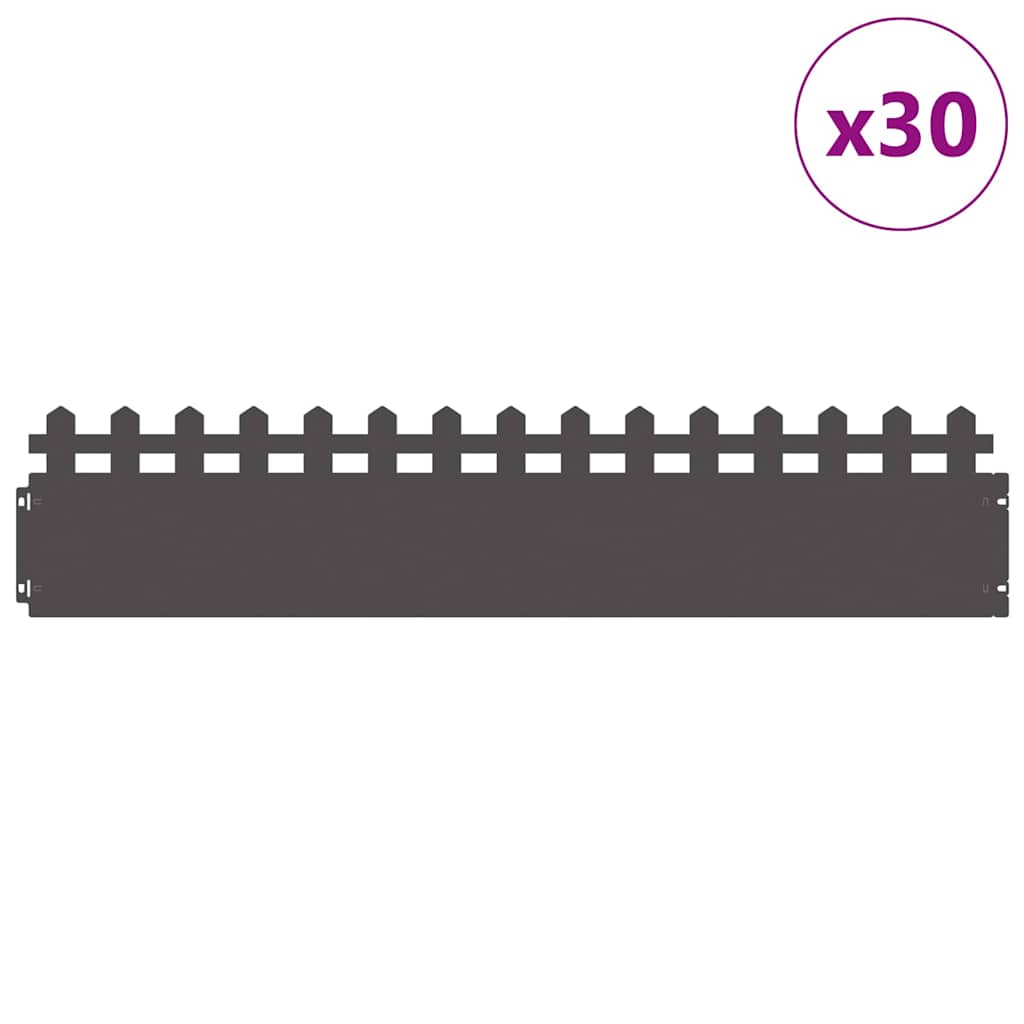 Vidaxl bordures de pelouse 30 pcs noir 103 x 0,05 x 22 cm acier