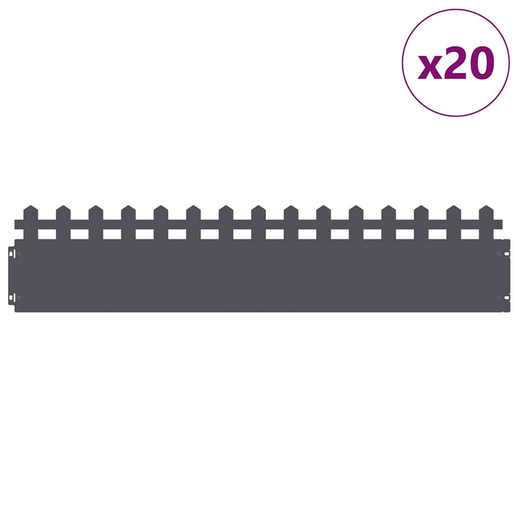 Vidaxl bordures de pelouse 20 pcs anthracite 103 x 0,05 x 22 cm acier