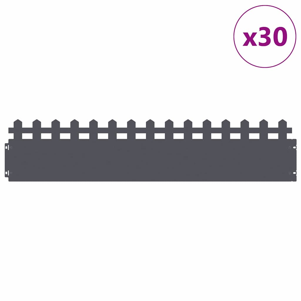 Vidaxl bordures de pelouse 30 pcs anthracite 103 x 0,05 x 22 cm acier